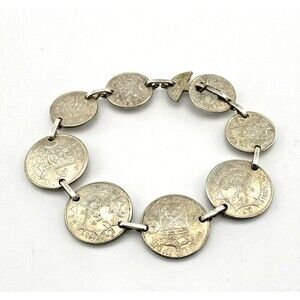 1940s Dutch East Indies Silver Coin Bracelet Custom Buckle Clasp 6.25 In